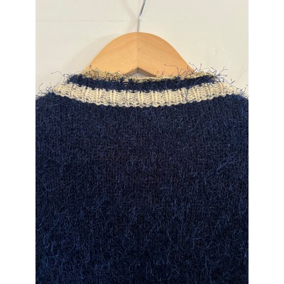 READ Ceres Cropped Fuzzy Cardigan Womens Medium Old Money Preppy Academia Blue - Picture 15 of 16